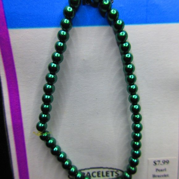 Green Glass Pearl 7" Stretchy Bracelet Lot Of 3 Different Bracelets - Picture 2 of 4